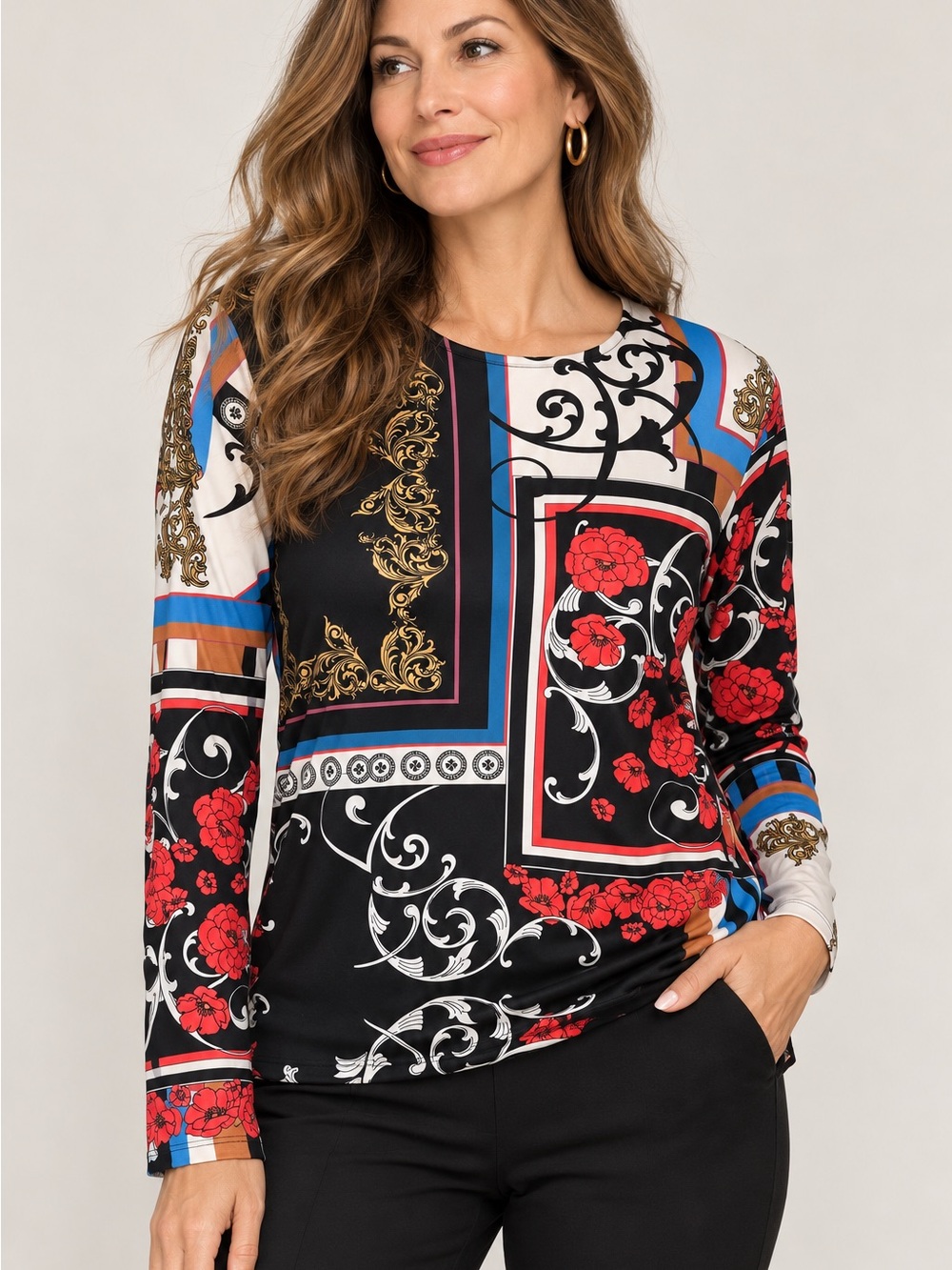 Petit Pois by Viviana G XL Baroque Floral Scarf Print Cupra Top NWT